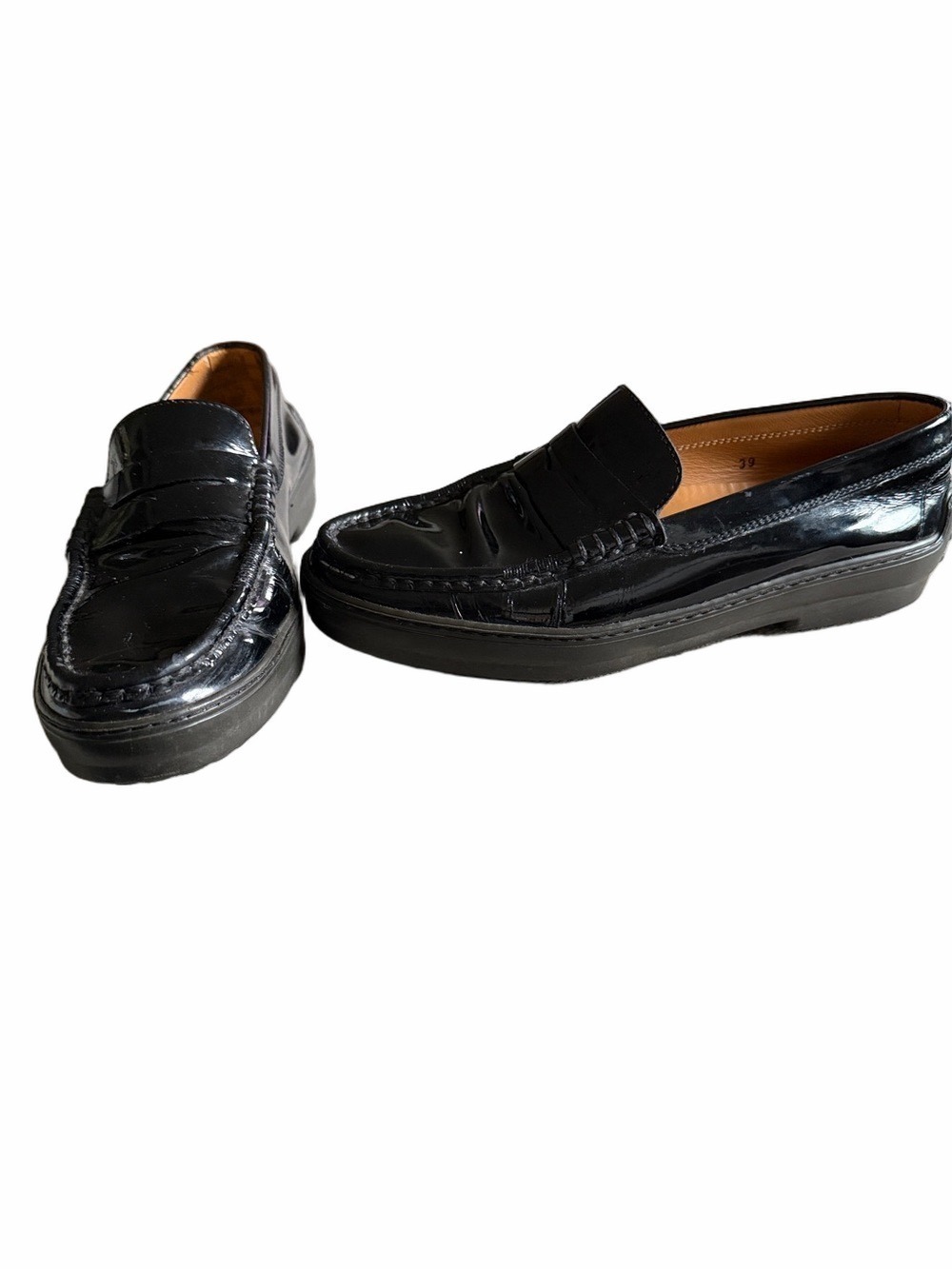 Tod’s Black Patent Leather Penny Loafer Driving Shoes Size 39/8- 81/2